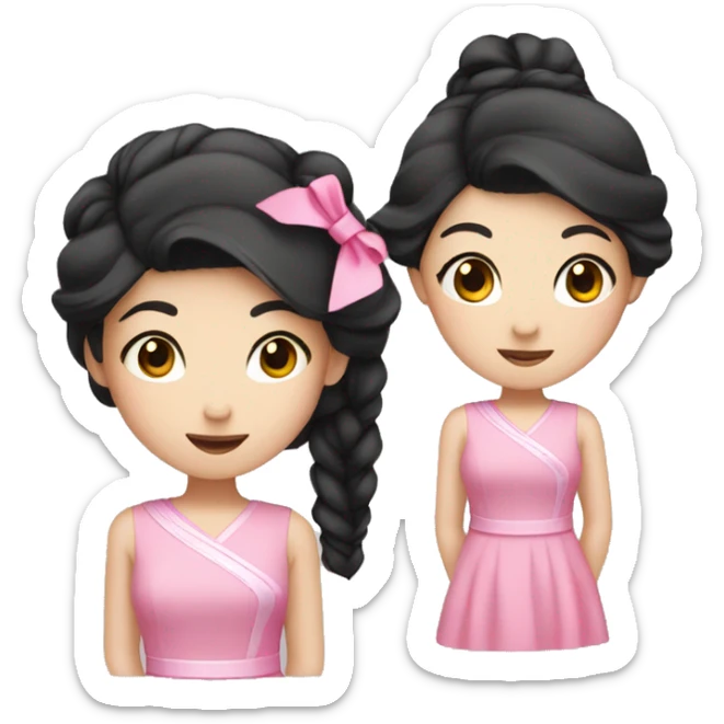 asian girl with black hair tie pink ribbon and pink dress sticker