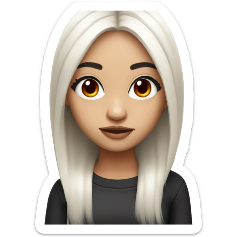 cute girl with long split white and black hair and red eyes with light skin with eyelashes sticker