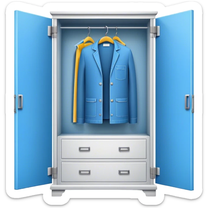 Icon for Furniture Design: a close-up view of a 3D wardrobe on a blueprint, with a measuring tape alongside. The icon should represent precision and the design process in furniture creation. Transparent background. sticker