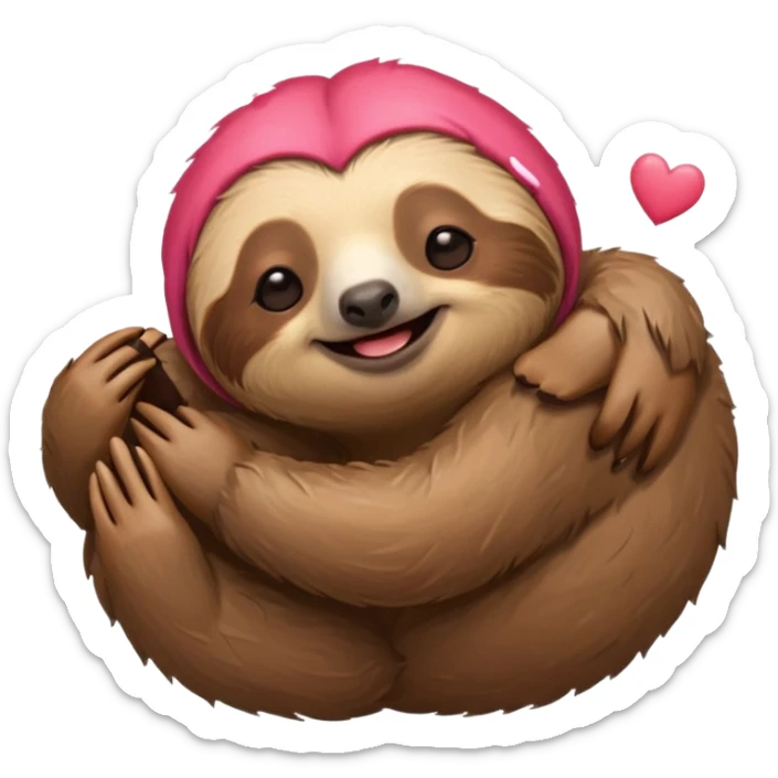 Perezoso con corazones en la cara y los ojos serrados sonriendo como enamorado sticker