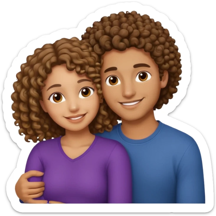 cuddling couple lightskinned male, brownskin girl with curly hair sticker