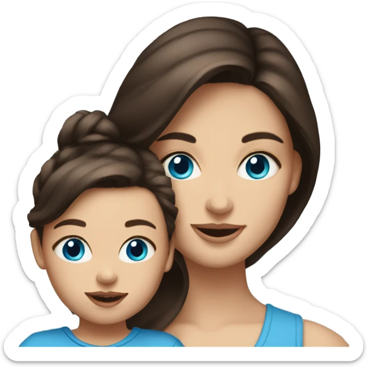 Brunette woman with blue eyes holding brunette toddler girl with blue eyes sticker