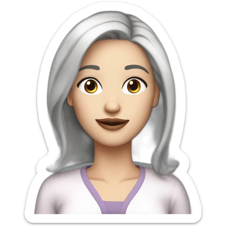40 years old Woman, white pale skin, grey straight hair, big black eyes sticker
