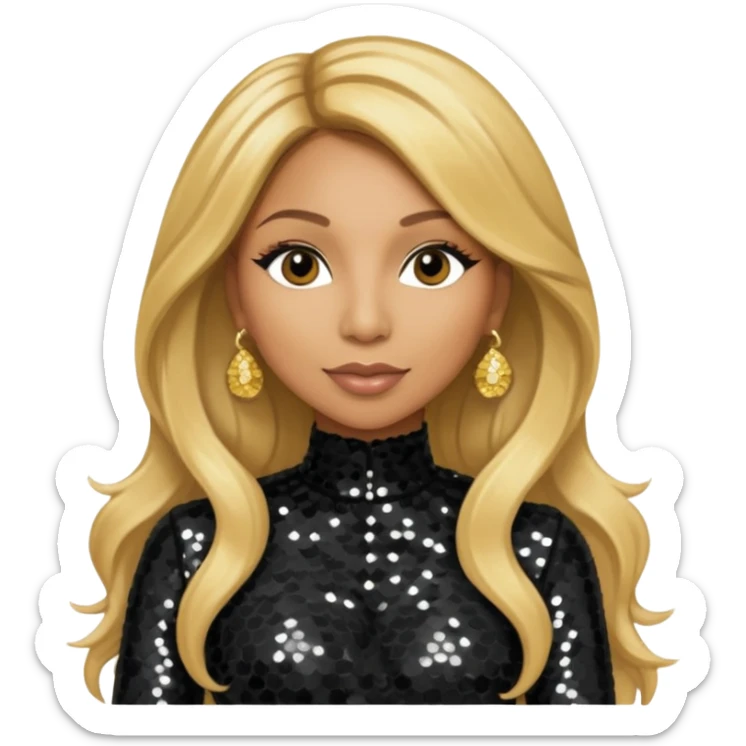 Tamar Braxton with long golden blonde hair, black sequin outfit sticker