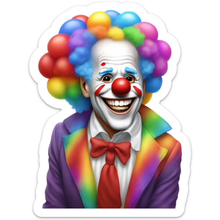 Biden having fun at a clown party wearing clown makeup and big shoes but still clearly Biden  sticker