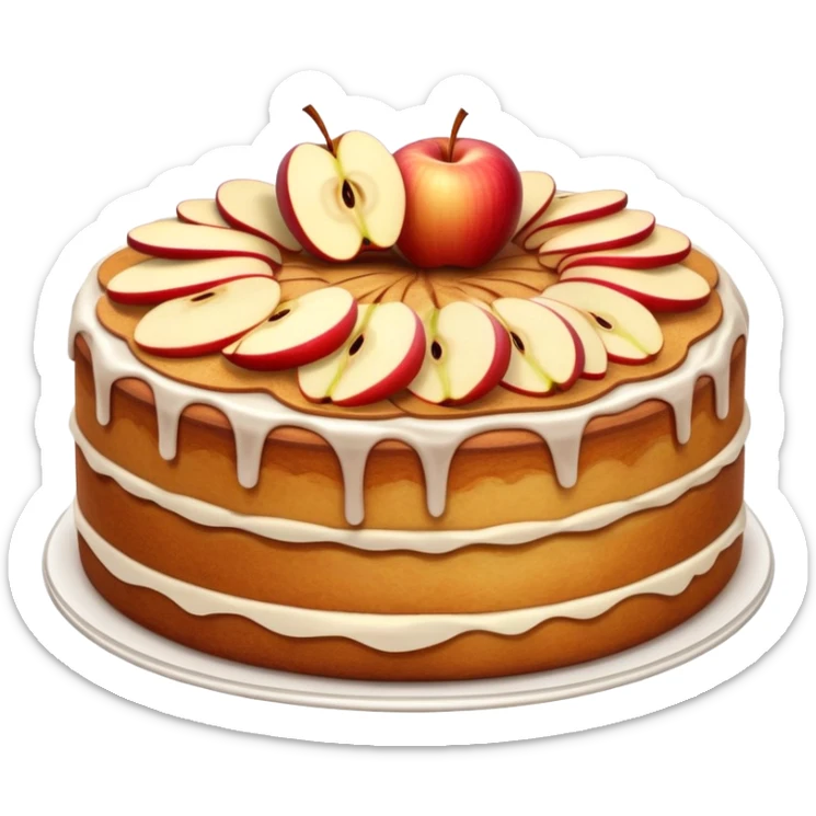 cinematic-realistic-apfelkuchen-cake-emoji,-depicted-as-a-classic-cake-with-cinnamon-and-thinly sliced apples on the top a few neatly spread out-rendered-with-soft-textures-and-warm,-inviting-lighting. sticker