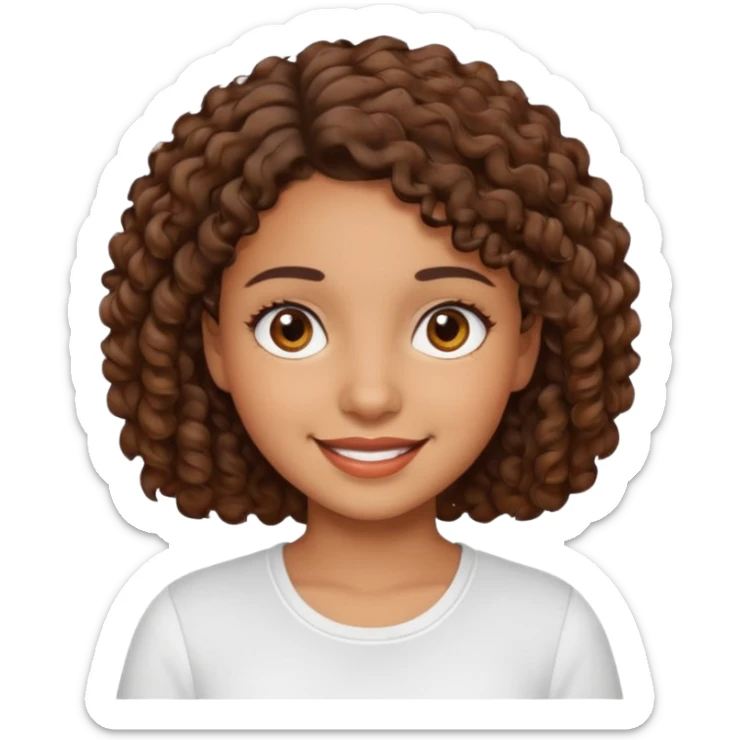 A Latina girl with brown eyes and short curly hair with a white shirt A brown skin girl with short curly coils brown hair with brown eyes with a white shirt a kinda brown skin girl with brown wavy hair with highlights with brown eyes with a light yellow shirt sticker