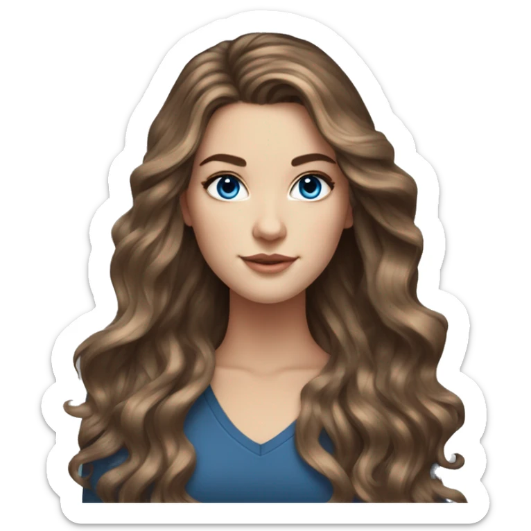 White girl blue eyes with long voluminous brown hair with brown highlights balayage  sticker