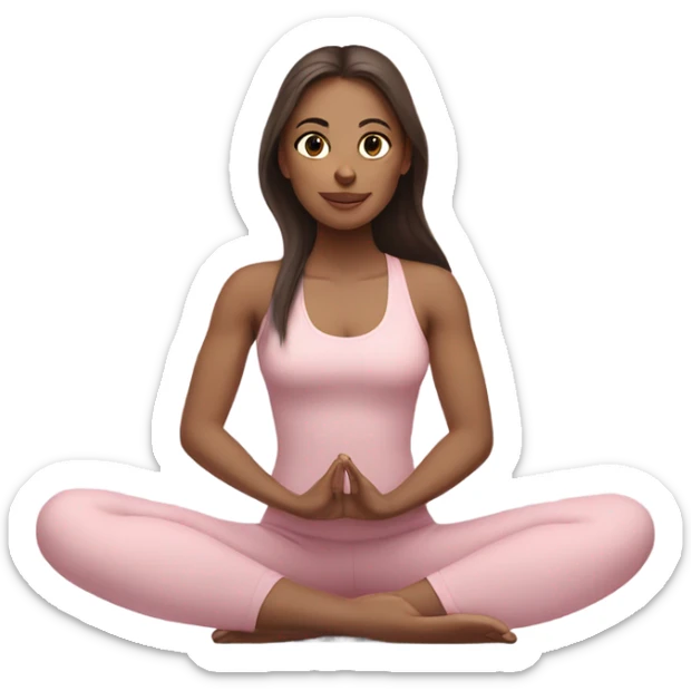Brunette long hair yoga beautiful girl in light pink pink pink clothes sitting on a yoga mat sticker