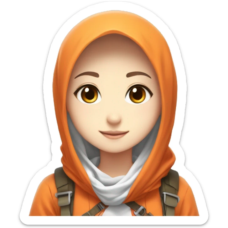 anime girl hijab sweet white skinned peanime female adventurer in orange clothes half  sticker