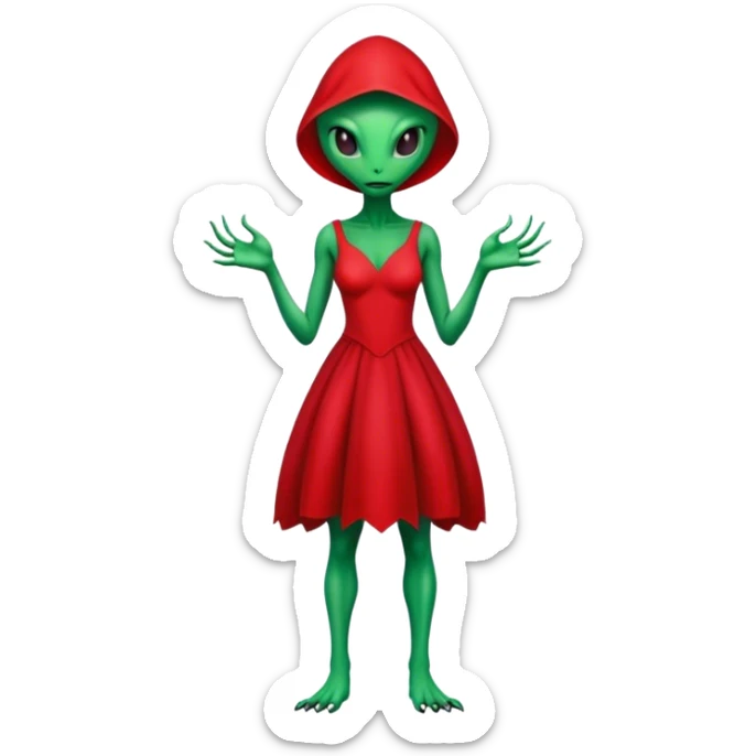 a reptilian alien woman full body, in red dress sticker