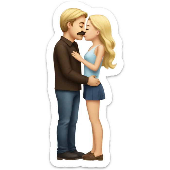 Man with brown hair and blond mustache kissed beautiful girl with dark brown hair  sticker