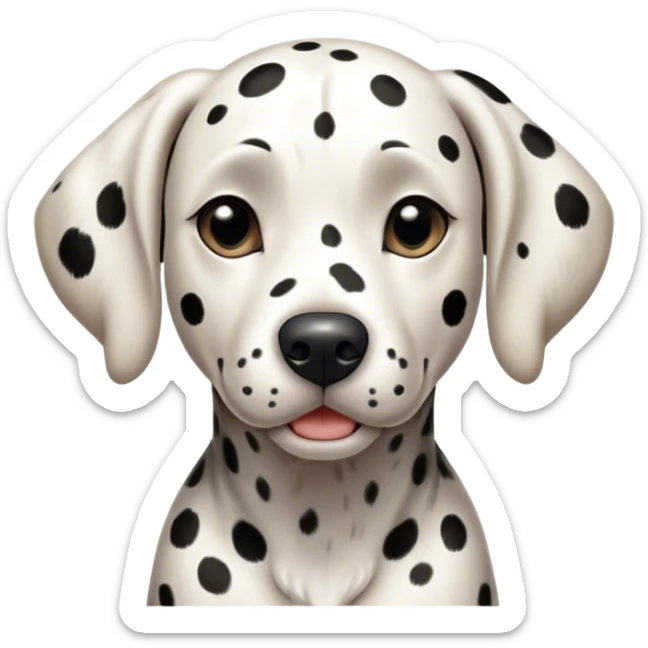 Cinematic Realistic full-body portrait of a Dalmatian dog, rendered with glossy, meticulously detailed spotted fur and expressive, alert eyes, set against a clean, neutral backdrop that highlights its regal and athletic stance. sticker