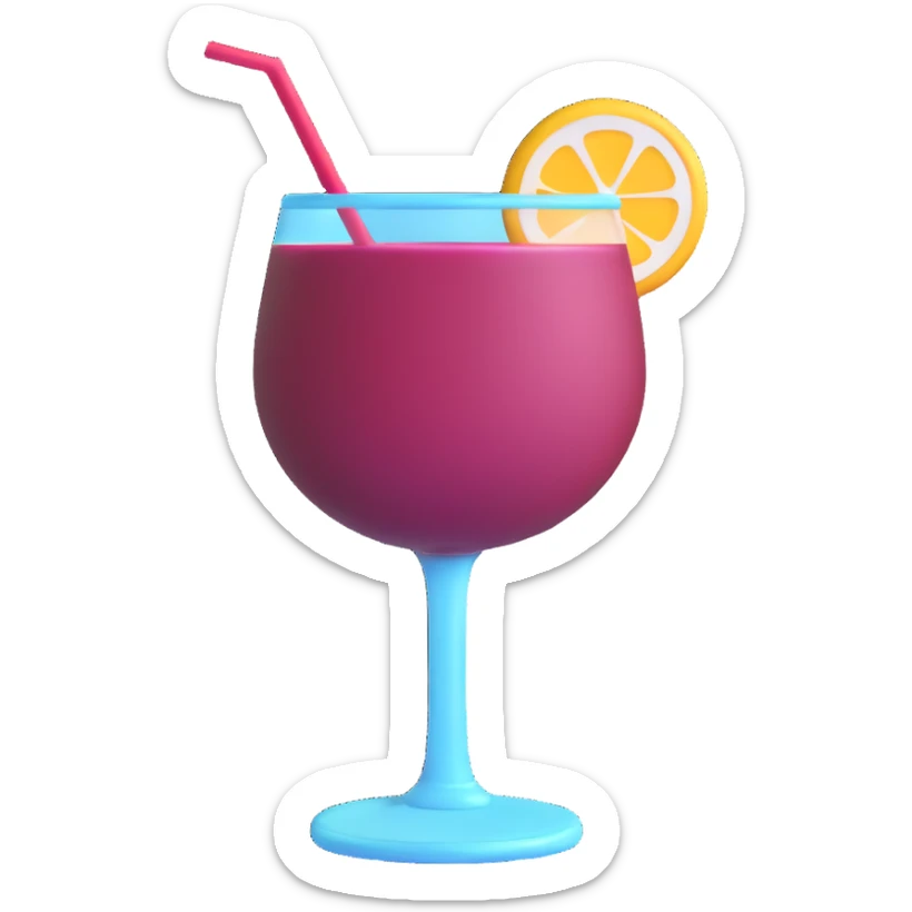 3D emoji style cocktail glass with burgundy drink and a sugar rim sticker