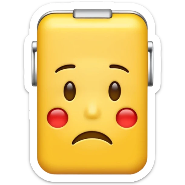 a sad and tired emoji with a low percentage battery bar on top of the emoji sticker