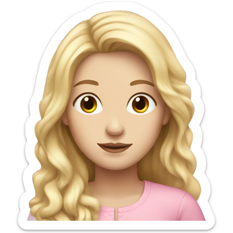 woman with blonde long hair, pale skin, brown eyes and wearing pink  sticker