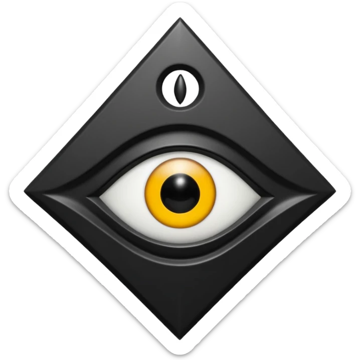 Minimal emoji, gothic religious relic made of matte black metal, engraved eye symbol above a number 8, ancient sacred fashion artifact aesthetic, sculptural form, no glow, no neon, flat emoji style, centered, transparent background sticker