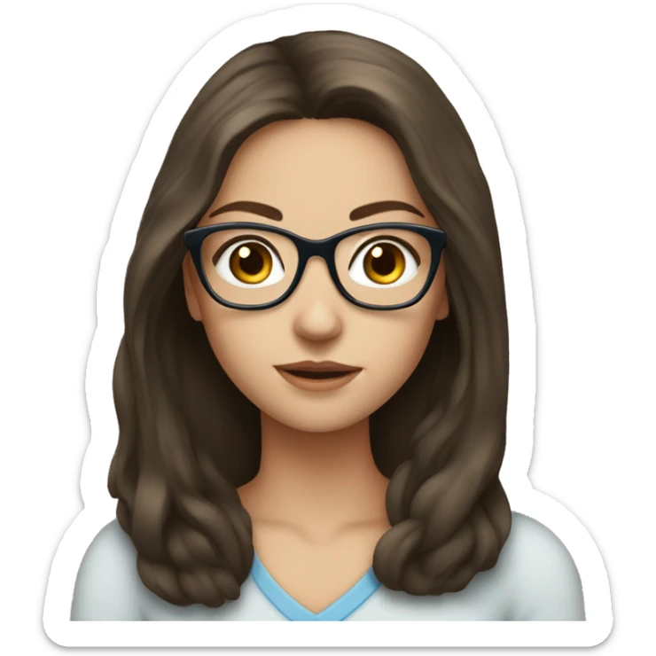 Brunette girl with long Hair and Blue Eyes in glasses  sticker