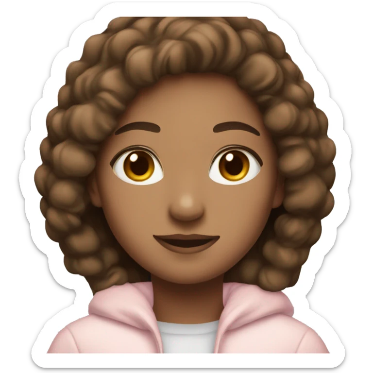 Pretty girl with brown hair and light pink winter attire on sticker