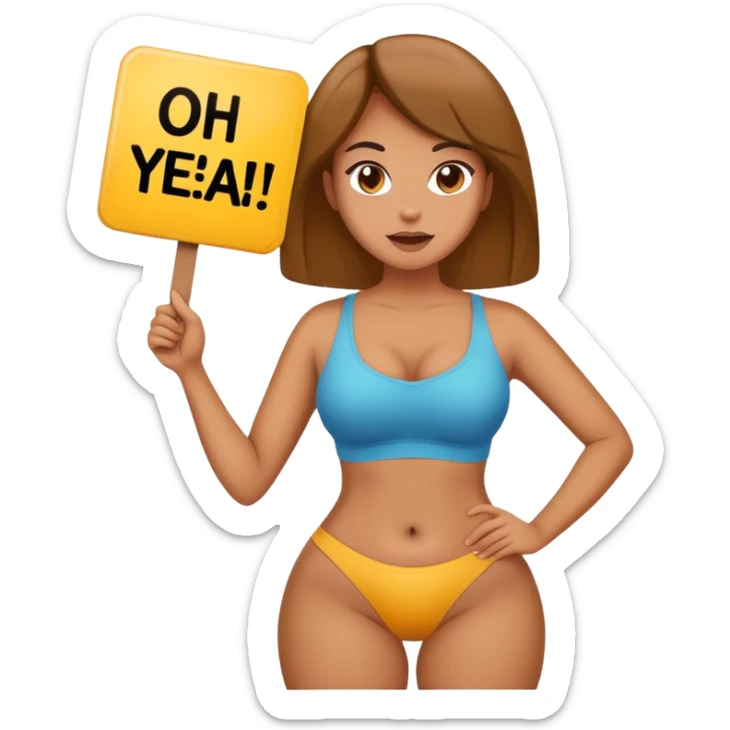 big woman with big thighs holding a sign that says oh yeah big thighs mhm yep sticker