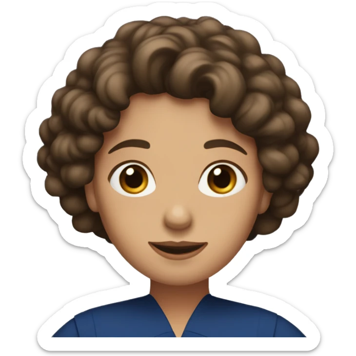 Lady with a large dark Blue dress. With short curly brown hair till the shoulders. And with her both hands in the air till her shoulders sticker