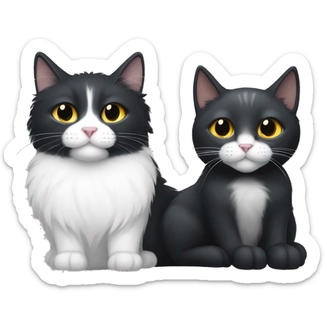 black cat with white chest hair, white nose and white paws next to a gray cat with white chest hair and white paws sticker