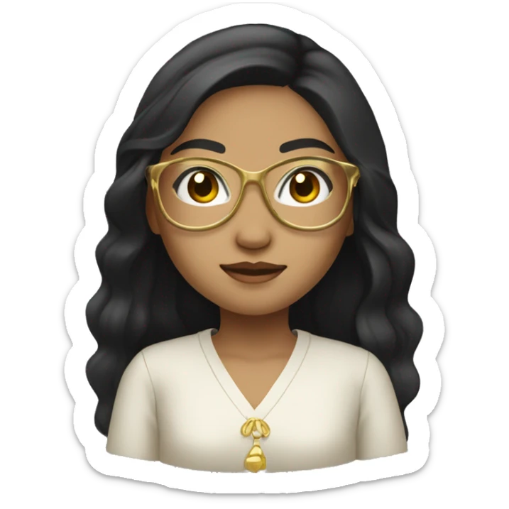 filipina with black long hair black eyes with gold glasses  light skin sticker