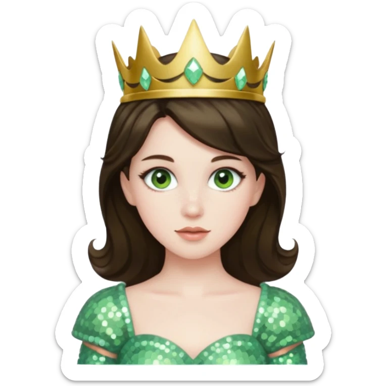 Princess Ozma from Oz with long brunette hair, pale green sequin outfit sticker