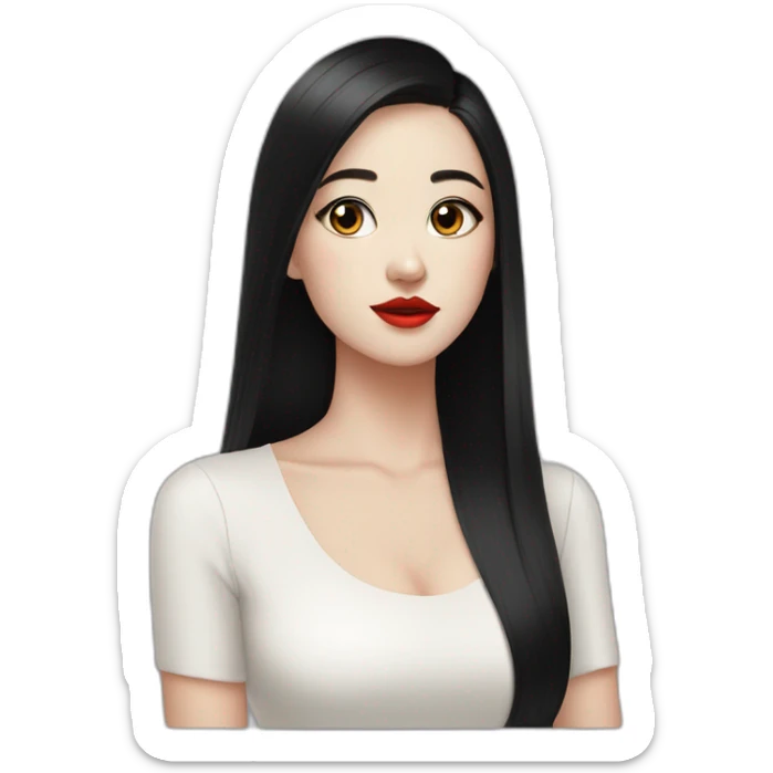 Beautiful young woman,Black hair,long hair,White skin,oval face,big eyes,Blackeyes,Redlips,Chinese sticker