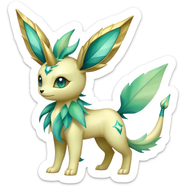Shiny Cool Sparkly Cute Ethereal Leafeon-Vaporeon-Fakemon-hybrid-fusion- full body sticker