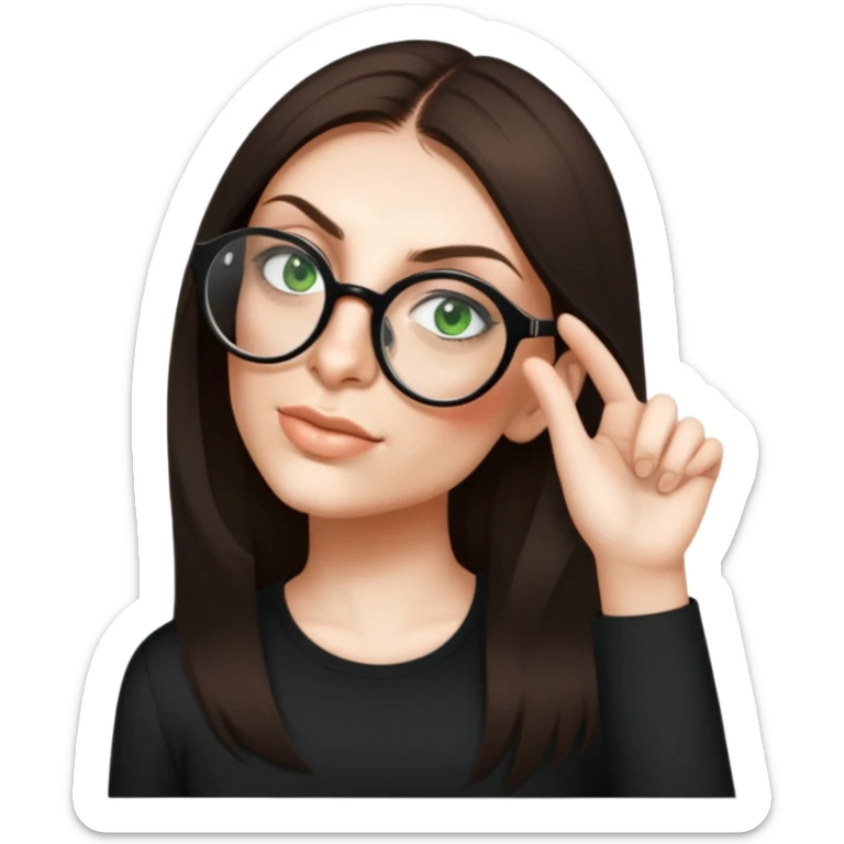 female, black shirt, long black hair sticker