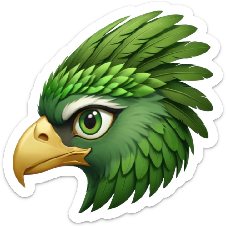 close up of just the eye at the side profile of the face of a green hawk that is looking away from the camera sticker