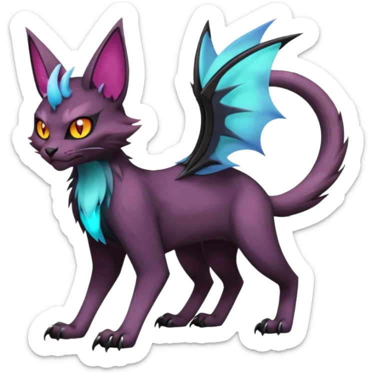 dark edgy dull pointy edgy Noivern-Noibat-Purloin-Torracat-Lykoi-Caracal-cat-Fakemon-fusion-hybrid-creature sticker