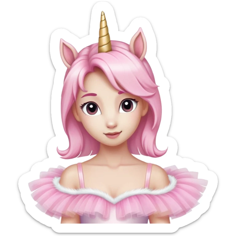 anthropomorphised female unicorn ballerina, head and shoulders, straight on, relaxed pose sticker