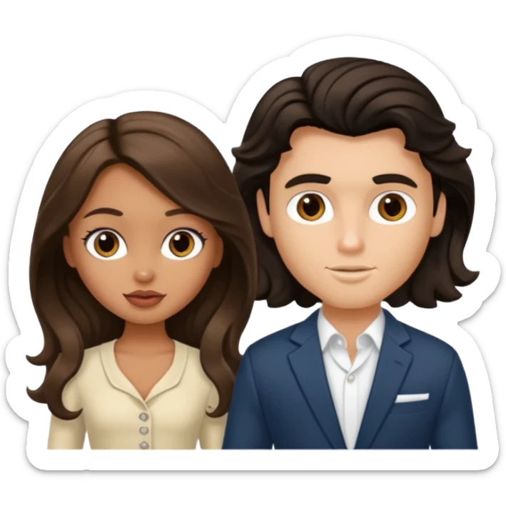 a pretty tan bratz girl with long brown hair and white bratz man with short wavy black hair sticker