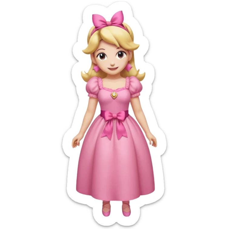 Princess peach full body with a pink ribbon tied to her hair sticker