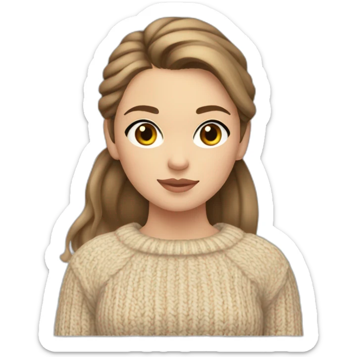 girl with light brunette hair in a ponytail with hazel eyes wearing a knit beige sweater sticker