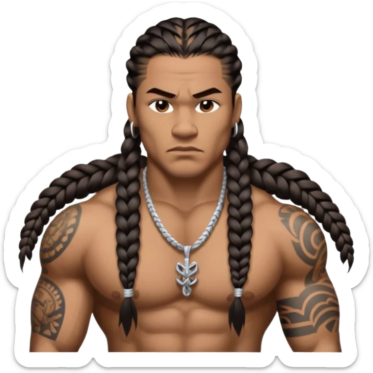 Samoan males with long braided hair, very muscular, tattoos, and Los Angeles street culture clothing. Tough and menacing. sticker