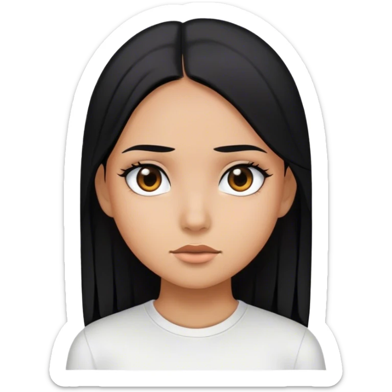 A girl with straight hair and black hair white shirt black color eyes skin color tan  sticker