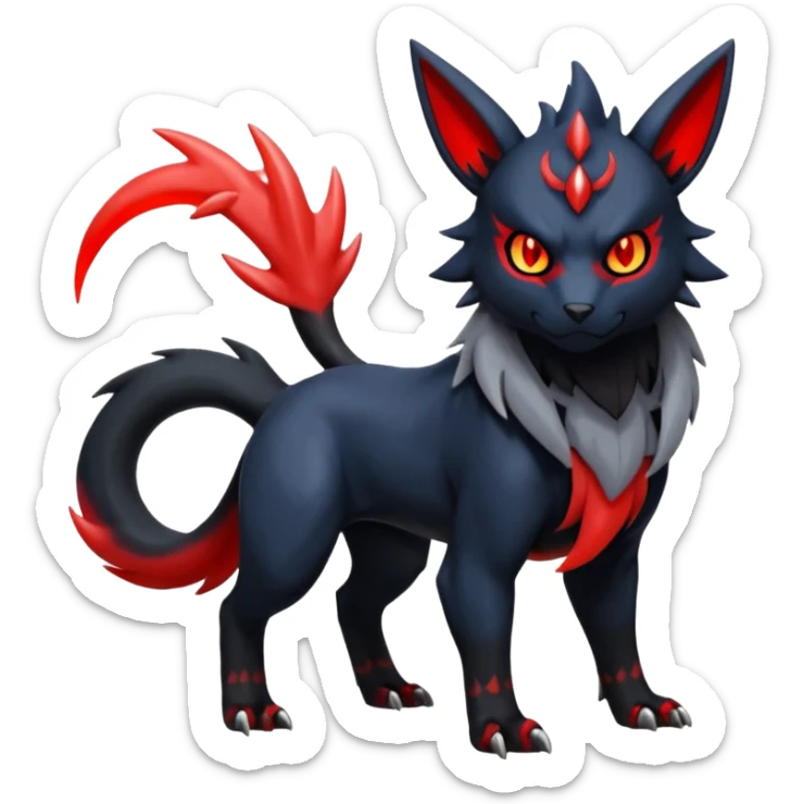 Handsome cool badass edgy Absol-Litten-Umbreon-Giratina-Yveltal-Pokémon-Fakémon-fusion-hybrid-creature, full body sticker