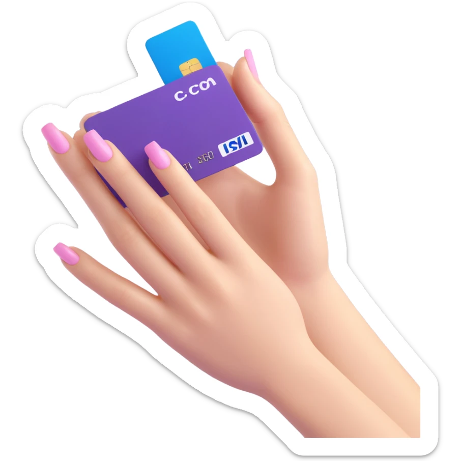 bank card in a neat female hand with manicure, clean white color, soft shadows and highlights, close-up view sticker