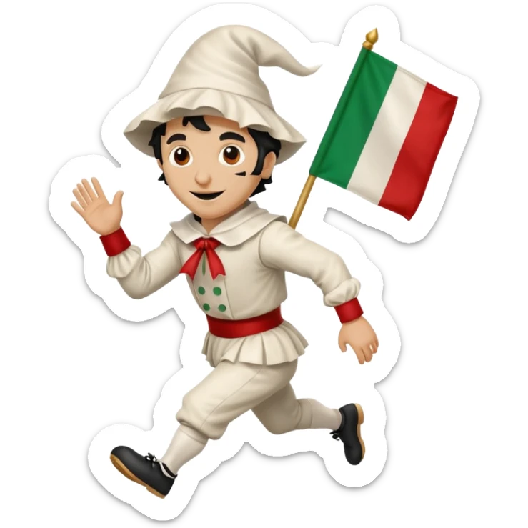 pulcinella con bandiera italiana che corre sticker