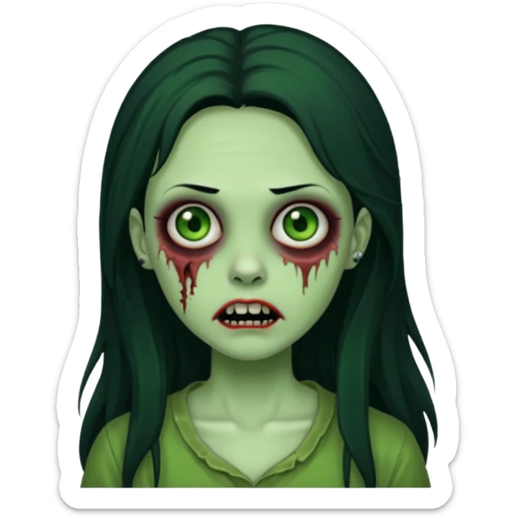 Zombie girl with a facial piercings long black hair green skin sticker