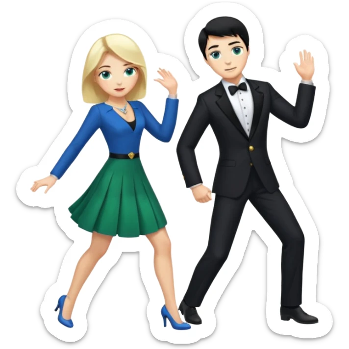 2 Person, prince, upright, black Hair, blue eyes, whole body, Woman, blonde Hair, Green eyes, bending knee, sleveless White Dress, sticker