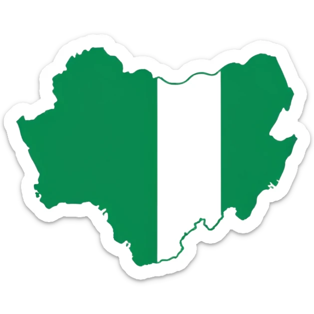 "Nigeria outline filled with the Nigerian flag colors, green-white-green, simple and bold, vector-style, clean and vibrant." sticker