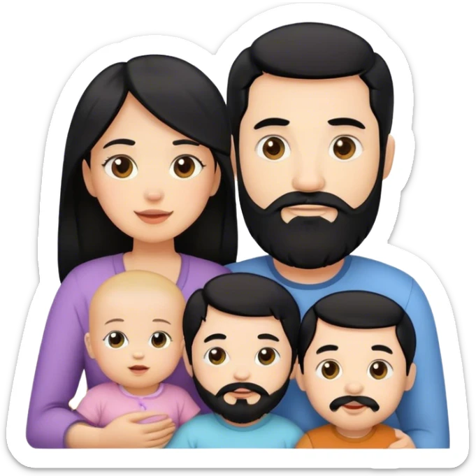 Famille  4 personne au cheveux noir 1 fils aîné 1 fille bébé  1 père avec barbe 1 mère sticker