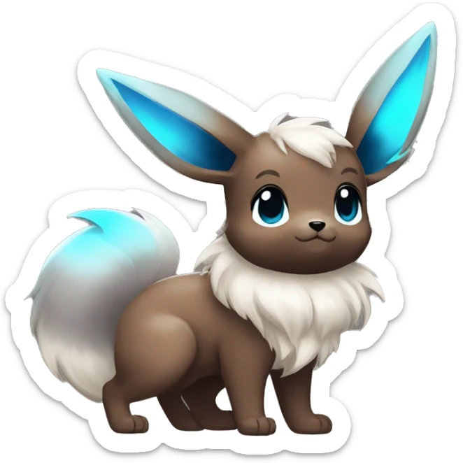 Kawaii Shiny Eevee with dark brown long emo hair covering her eyes Full Body sticker