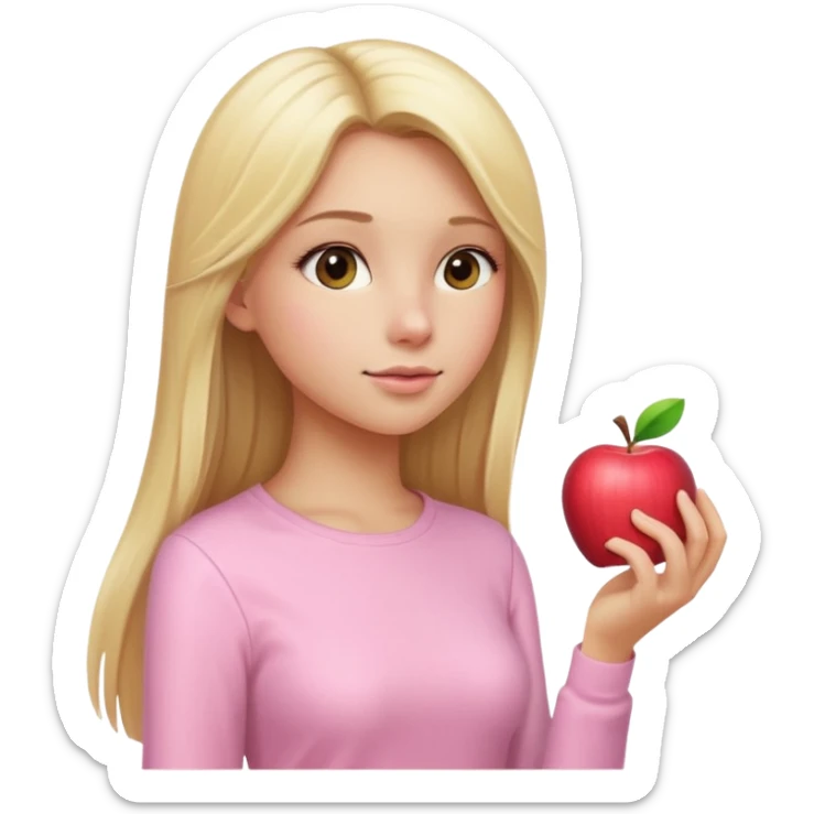 girl in light pink clothes, blonde with long straight hair, side view, pose, Apple emoji style sticker