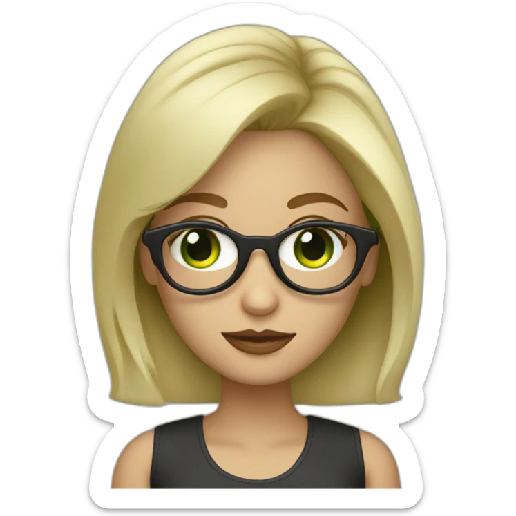 Designer blonde girl with black glasses and green eyes with macbook sticker