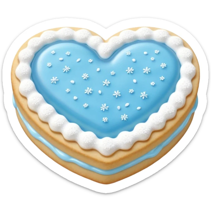 Realistic shortbread cookie in the shape of a heart with baby blue jelly middle filling and sprinkled powder sugar on top. sticker